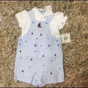 Lt blue stripe shortall set